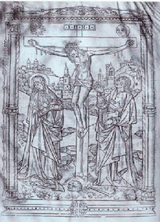 Kanonblatt, Holzschnitt aus einem münsterischen Missale von 1520, in der Stiftsbibliothek Metelen